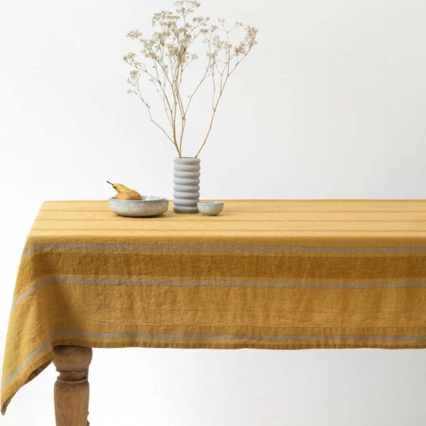 Lněný ubrus 200x200 cm Amber Bronze Stripes – Linen Tales