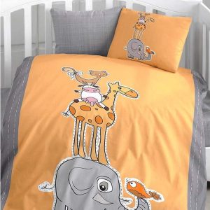 4dílné bavlněné dětské povlečení do postýlky s prostěradlem 100x150 cm Orange Animal – Mila Home