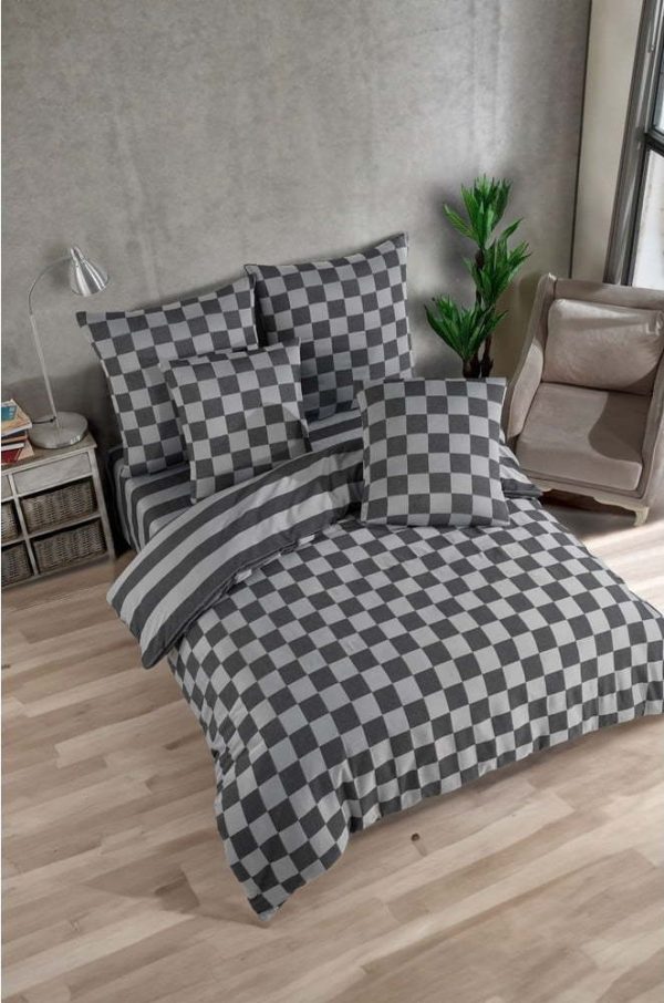 Antracitové damaškové povlečení na dvoulůžko 200x200 cm Kareli – Mijolnir