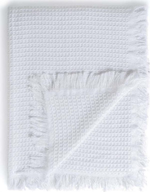 Bílý přehoz z recyklované bavlny 260x280 cm Honeycomb – Ixia