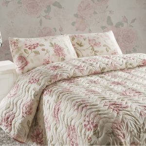 Set prošívaného přehozu a 2 povlaků na polštáře Eponj Home Care Pink