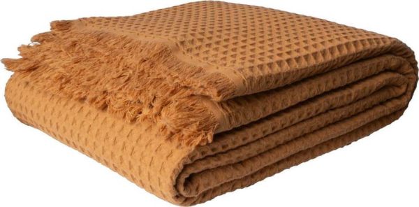 Bavlněný přehoz v měděné barvě 140x200 cm Waffle – Mijolnir