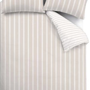 Béžové bavlněné prodloužené povlečení na dvoulůžko 230x220 cm Ashford Stripe – Bianca
