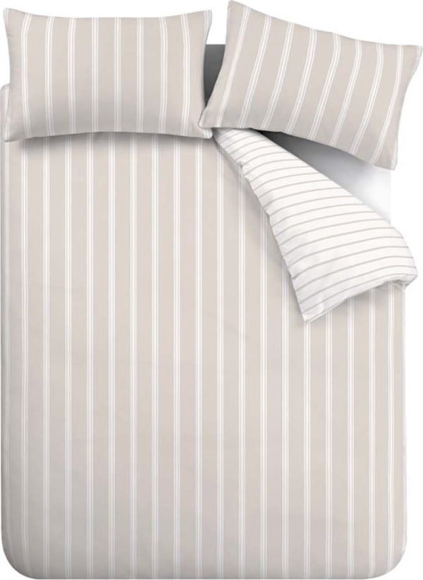 Béžové bavlněné povlečení na jednolůžko 135x200 cm Ashford Stripe – Bianca