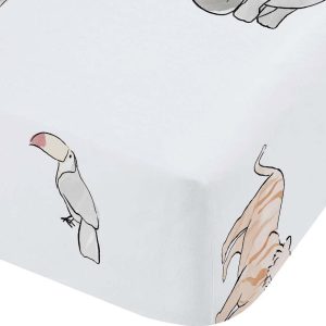 Bílé napínací bavlněné dětské prostěradlo na jednolůžko 90x190 cm Zoo Animals – Bianca