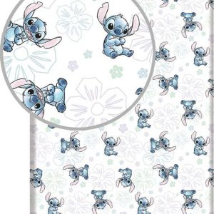 Bílé napínací bavlněné dětské prostěradlo na jednolůžko 90x200 cm Lilo and Stitch "Ohana White" – Jerry Fabrics