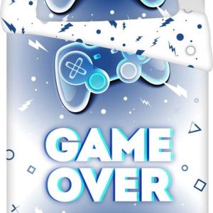Bílo-modré bavlněné dětské povlečení na jednolůžko 140x200 cm Game over – Jerry Fabrics