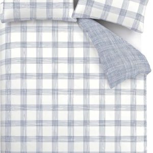 Bílo-modré bavlněné prodloužené povlečení na dvoulůžko 230x220 cm Marlow Check – Bianca