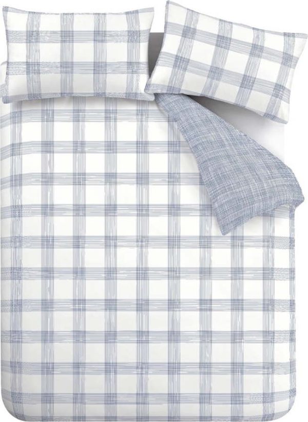 Bílo-modré bavlněné prodloužené povlečení na dvoulůžko 230x220 cm Marlow Check – Bianca