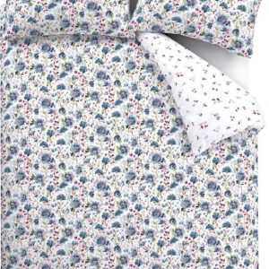 Bílo-modré flanelové prodloužené povlečení na dvoulůžko 230x220 cm Ophelia Floral – Bianca