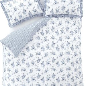 Bílo-modré prodloužené povlečení na dvoulůžko 230x220 cm Lucie Floral Frill – Catherine Lansfield