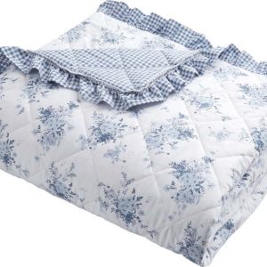 Bílo-modrý prošívaný přehoz 220x230 cm Lucie Floral Frill – Catherine Lansfield