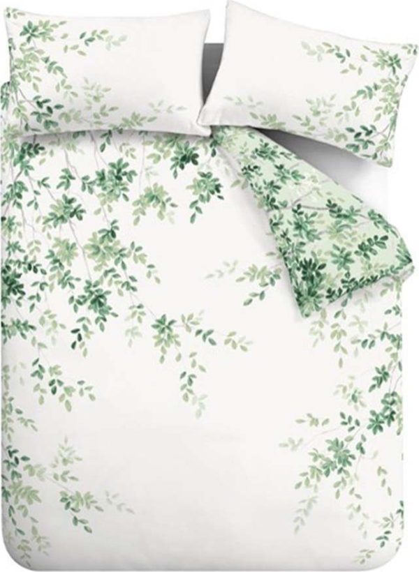 Bílo-zelené bavlněné prodloužené povlečení na dvoulůžko 230x220 cm Scenic Leaves – RHS