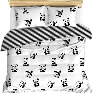Černobílé dětské povlečení na dvoulůžko 200x200 cm Panda – Mijolnir
