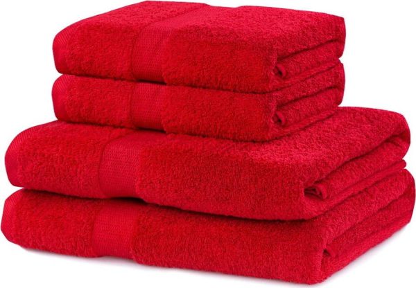 Červené froté bavlněné ručníky a osušky v sadě 4 ks Marina – DecoKing