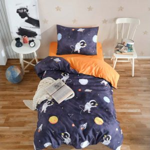 Dětské povlečení na jednolůžko v tmavě modré a oranžové barvě 140x200 cm Astron – Mijolnir