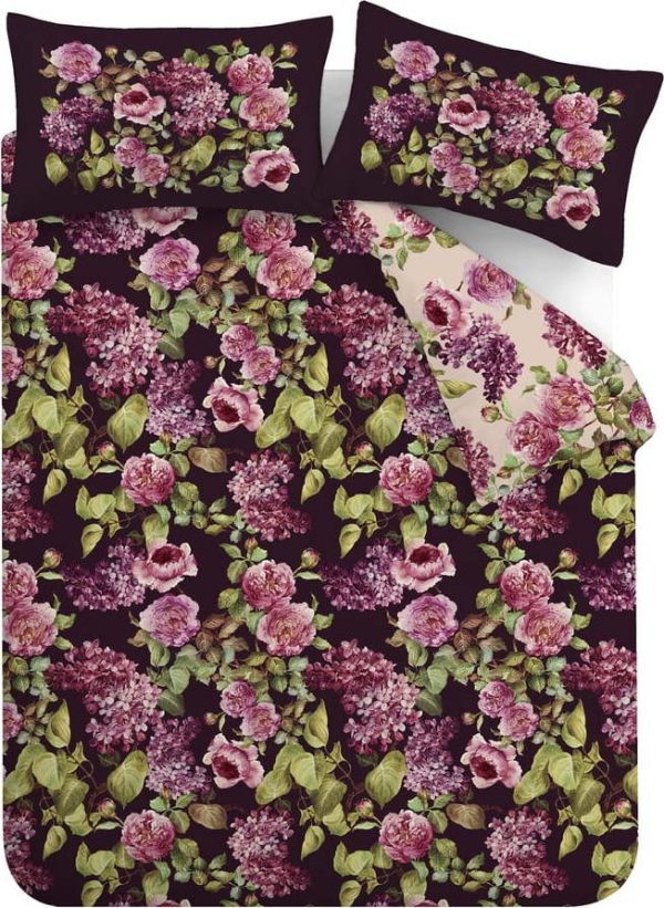 Fialové bavlněné povlečení na dvoulůžko 200x200 cm Pia Floral – RHS