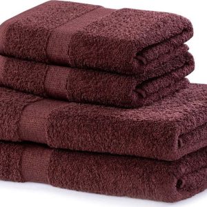 Hnědé froté bavlněné ručníky a osušky v sadě 4 ks Marina – DecoKing