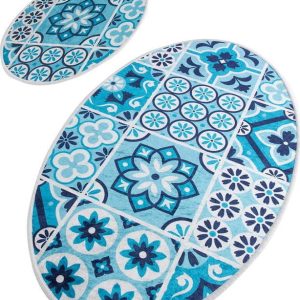 Modré koupelnové předložky v sadě 2 ks 60x100 cm Ceramic – Foutastic