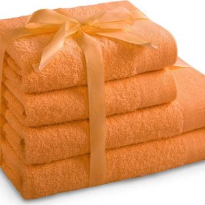 Oranžové froté bavlněné ručníky a osušky v sadě 4 ks Amari – Restilo