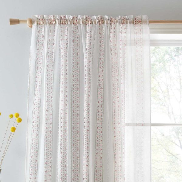 Růžovo-bílá záclona 140x229 cm Floral Stripe – Catherine Lansfield