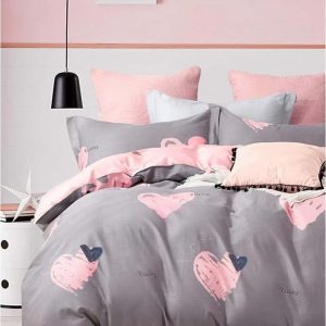 Růžovo-hnědé prodloužené povlečení na dvoulůžko z bavlny Renforcé s prostěradlem/4dílné 200x220 cm Beloved – Mila Home