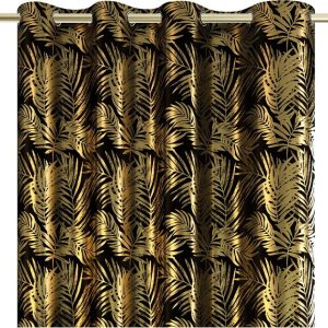 Sametový dimout závěs v černo-zlaté barvě 140x245 cm Golden Leaves – Restilo