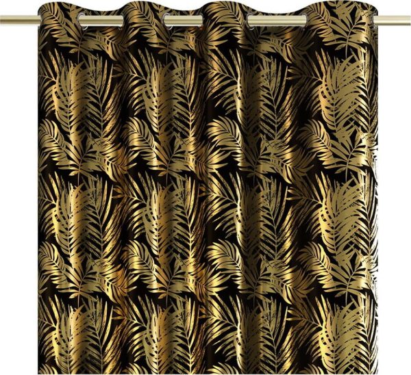 Sametový dimout závěs v černo-zlaté barvě 140x245 cm Golden Leaves – Restilo