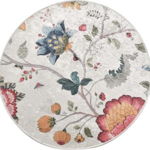 Šedá sametová koupelnová předložka ø 140 cm Vintage Flower – Foutastic