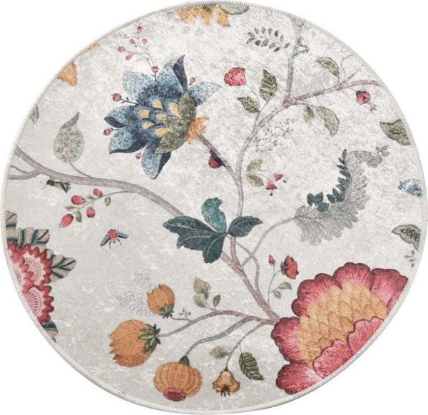 Šedá sametová koupelnová předložka ø 100 cm Vintage Flower – Foutastic