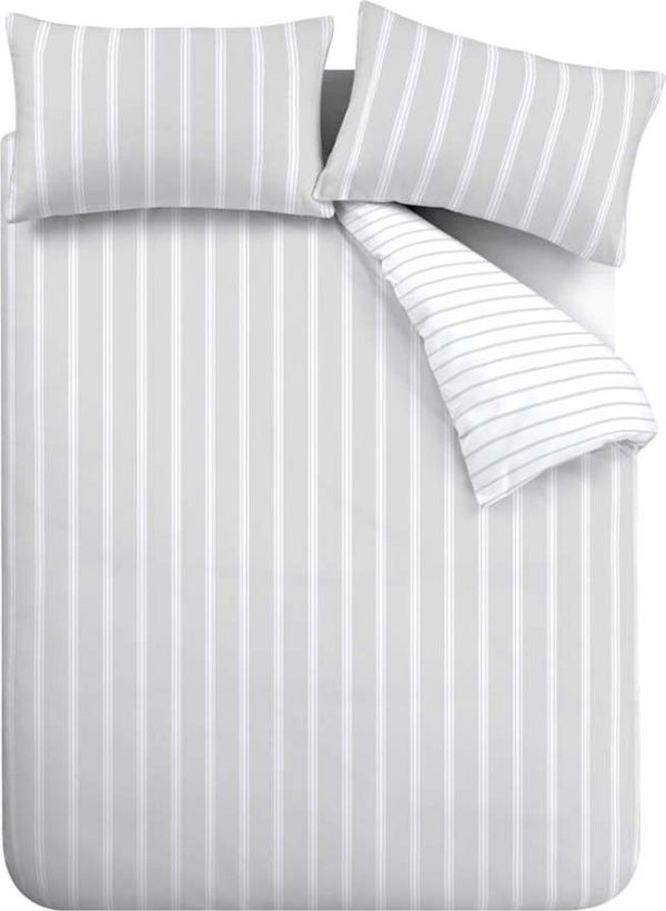 Šedé bavlněné prodloužené povlečení na dvoulůžko 230x220 cm Ashford Stripe – Bianca