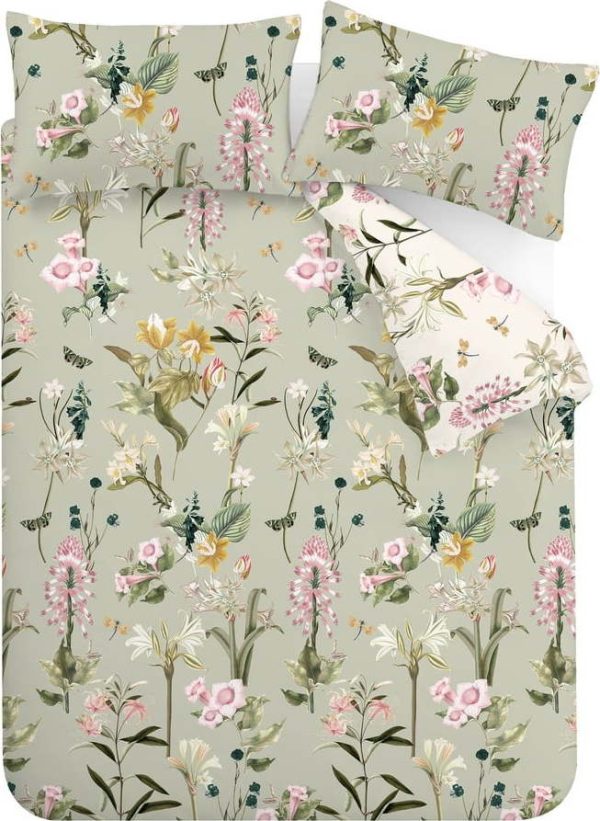 Světle zelené bavlněné prodloužené povlečení na dvoulůžko 230x220 cm Exotic Floral – RHS