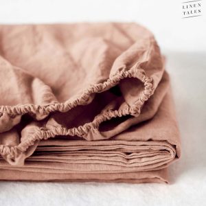 Terakotově hnědé lněné elastické prostěradlo Linen Tales