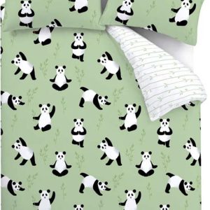 Zelené dětské povlečení na jednolůžko 135x200 cm Panda Paws – Catherine Lansfield