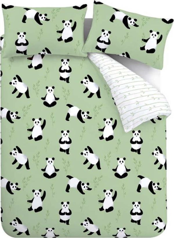 Zelené dětské povlečení na jednolůžko 135x200 cm Panda Paws – Catherine Lansfield