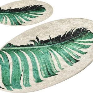 Zeleno-béžové koupelnové předložky v sadě 2 ks 60x100 cm Floret – Foutastic
