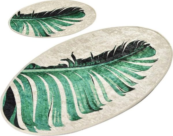 Zeleno-béžové koupelnové předložky v sadě 2 ks 60x100 cm Floret – Foutastic