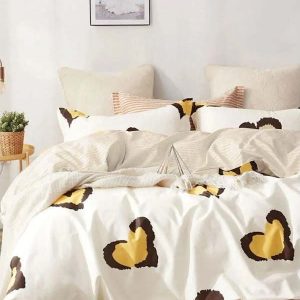 Žluté prodloužené povlečení na dvoulůžko z bavlny Renforcé s prostěradlem/4dílné 200x220 cm Double Heart – Mila Home