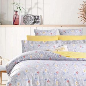 Žluto-šedé prodloužené povlečení na dvoulůžko z bavlny Renforcé s prostěradlem/4dílné 200x220 cm – Mila Home