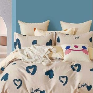 Béžové prodloužené povlečení na dvoulůžko z bavlny Renforcé s prostěradlem/4dílné 200x220 cm Amore – Mila Home