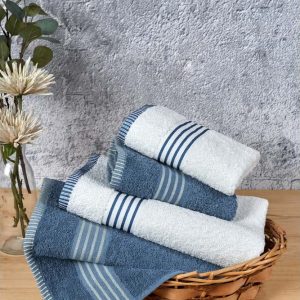 Bílé/modré bavlněné ručníky a osušky v sadě 4 ks – Mila Home