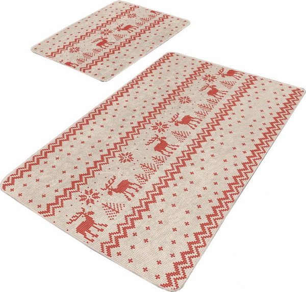 Červeno-béžové koupelnové předložky v sadě 2 ks 60x100 cm – Mila Home