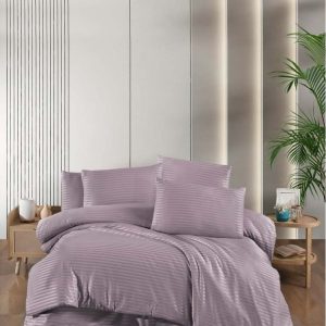 Fialové damaškové povlečení na dvoulůžko/prodloužené s prostěradlem/4dílné 200x220 cm – Mila Home
