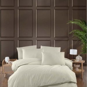 Krémové damaškové povlečení na dvoulůžko/prodloužené s prostěradlem/4dílné 200x220 cm – Mila Home