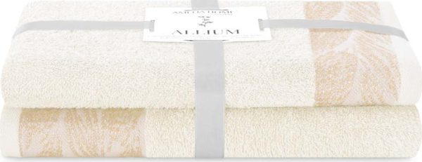 Krémové froté bavlněné ručníky a osušky v sadě 2 ks Allium – Restilo