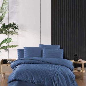 Modré damaškové povlečení na dvoulůžko/prodloužené s prostěradlem/4dílné 200x220 cm – Mila Home