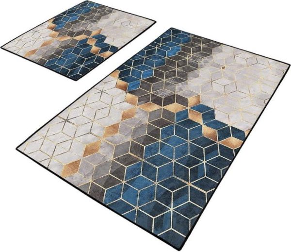 Modro-šedé koupelnové předložky v sadě 2 ks 60x100 cm Optic – Mila Home