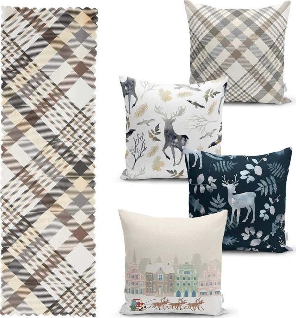 Sada 4 vánočních povlaků na polštář a běhounu na stůl Minimalist Cushion Covers Holiday Season