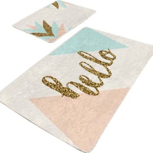 Sametové koupelnové předložky v krémové a zlaté barvě v sadě 2 ks 60x100 cm Hello – Mila Home