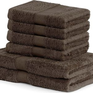 Set 2 tmavě hnědých osušek a 4 ručníků DecoKing Bamby Brown